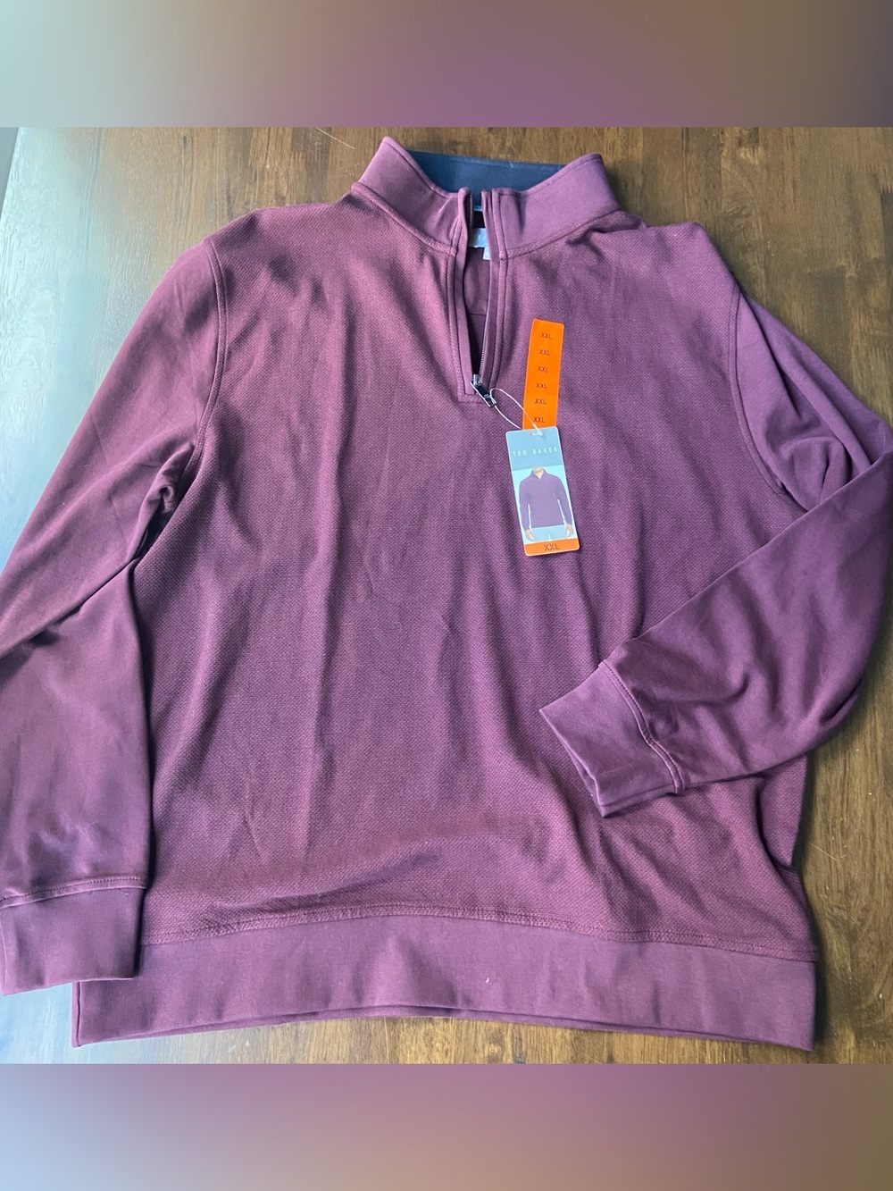 Ted Baker 1/4 Zip Sweatshirt Mens XXL Burgundy Maroon Waffle Knit NWT